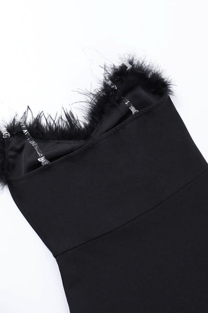 Strapless V-Neck Feathered Mermaid Party  Dress