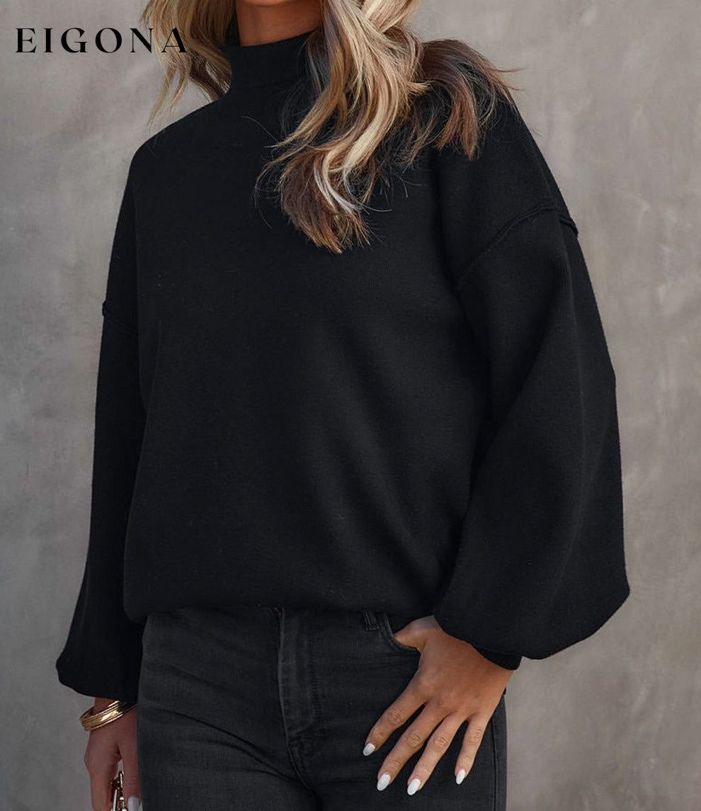 Cosybreezee - Black Turtleneck Drop Shoulder Bubble Sleeve Knit Sweater