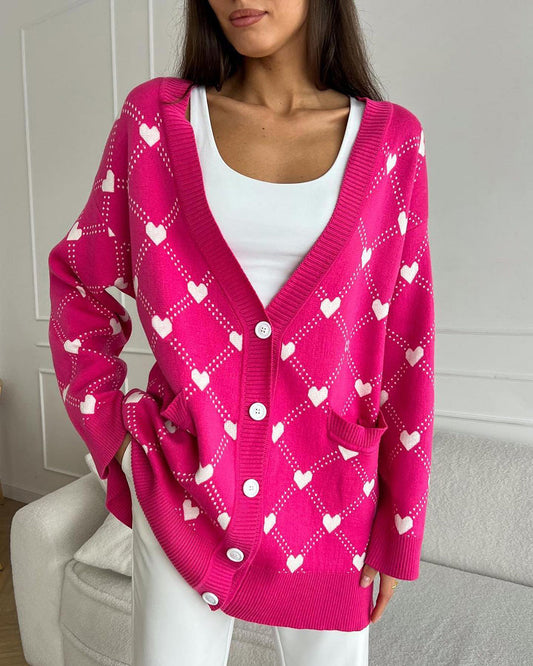 Sophie Hearts Print Oversize Women Cardigan