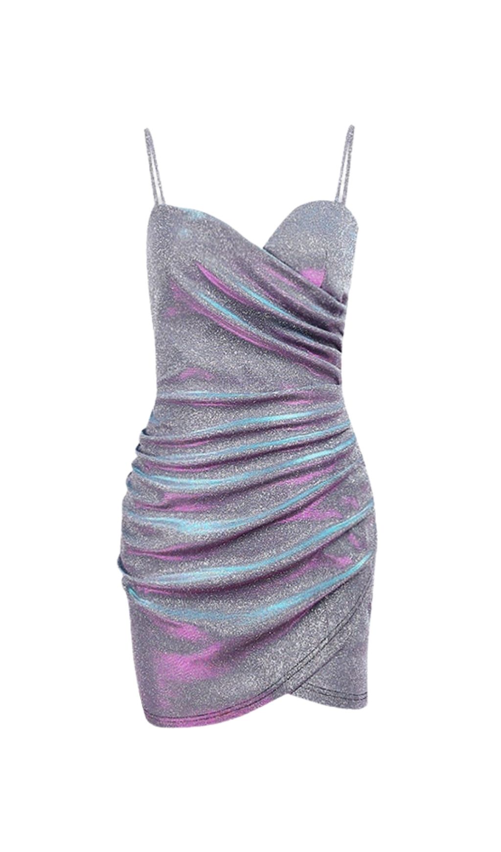 Sliver Shiny Ruched Mini Dress