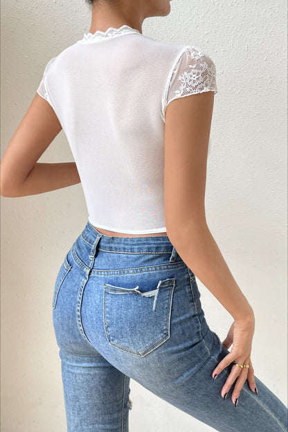 Sexy Lace Bone Structure Crop Knit Top