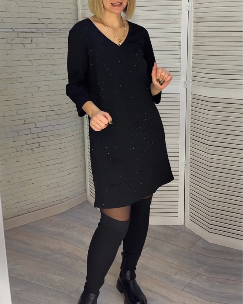 V-neck Dress with 3/4 Sleeves