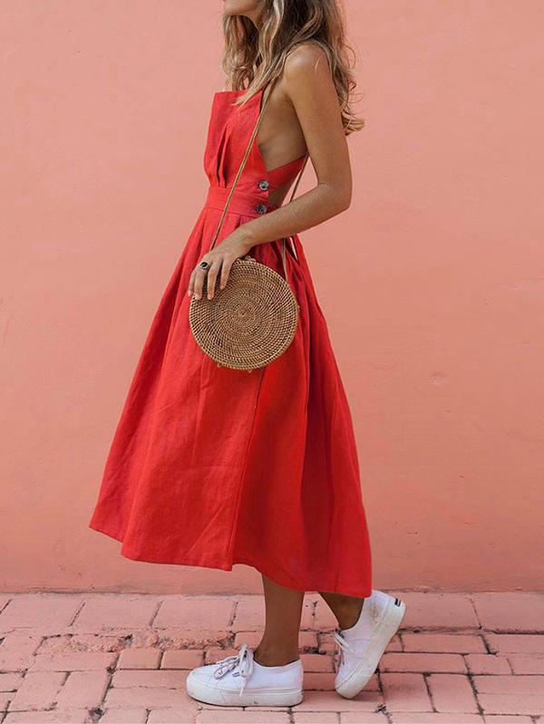 Red Sleeveless Midi Dress