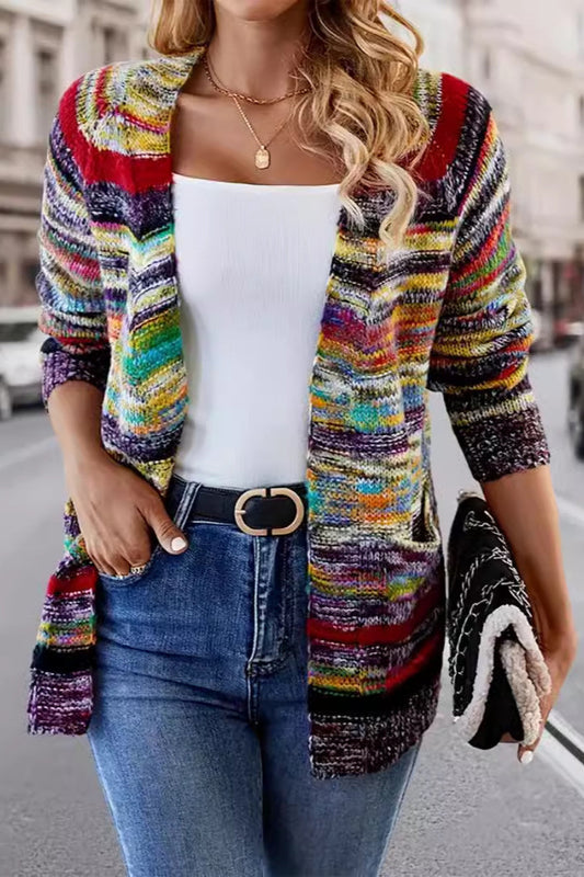 Vintage Striped Long Sleeve Knit Cardigan