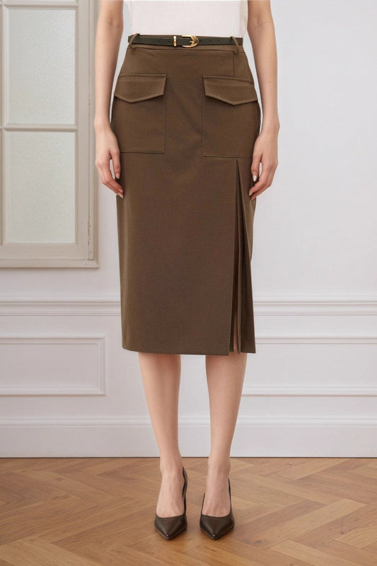 High Waist Split A-Line Midi Skirt
