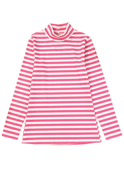 Arm Design Long Textured Pink Knit Striped Tee