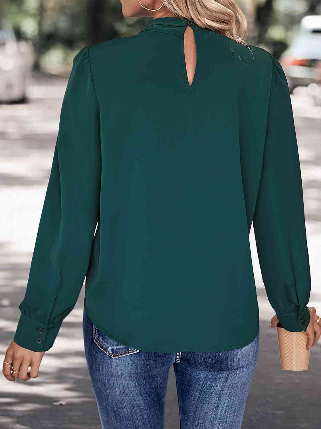 V-Neck with Long Blouse Cutout Sleeves