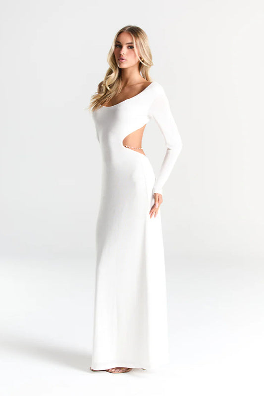 Backless Chain Long Sleeve Split Party Dress