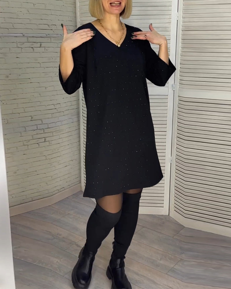 V-neck Dress with 3/4 Sleeves