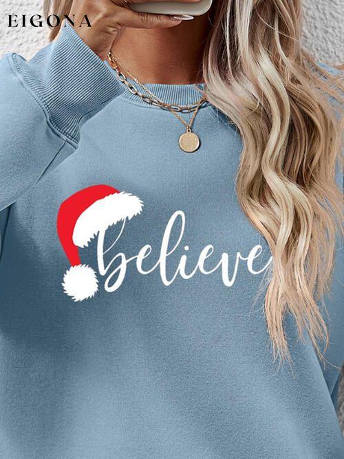 Cosybreezee - BELIEVE Graphic Long Sleeve Holiday Christmas Sweatshirt