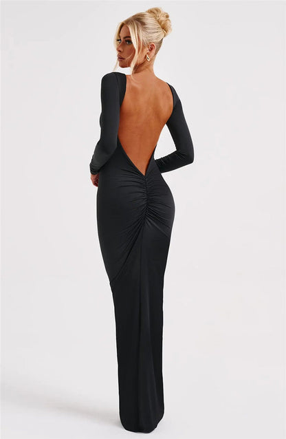 Beth Backless Ruched Bodycon Maxi Dress