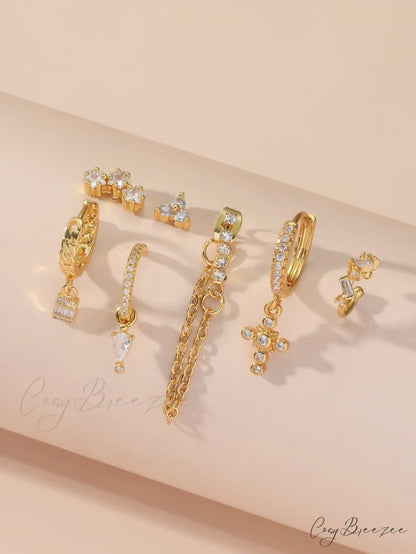 7pcs Cubic Zirconia Decor Earring