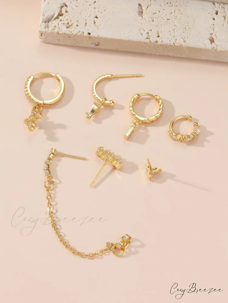 7pcs Cubic Zirconia Decor Earring