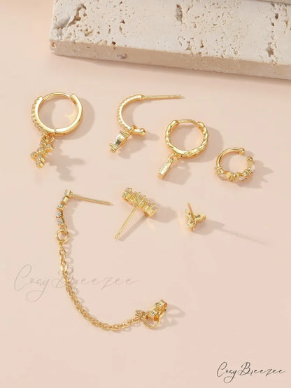 7pcs Cubic Zirconia Decor Earring