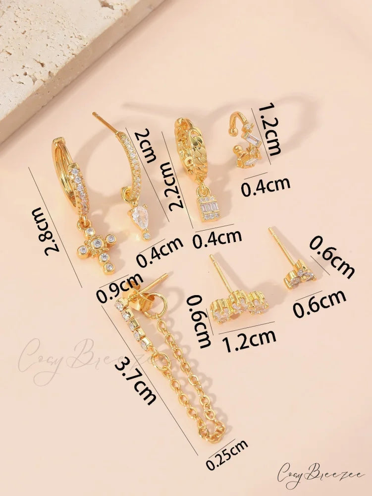 7pcs Cubic Zirconia Decor Earring