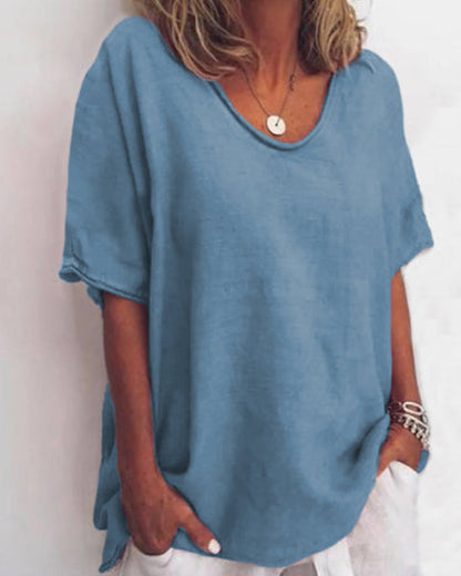 Solid Loose T-Shirt in Neck Round Color