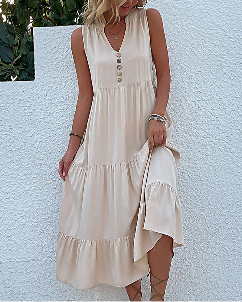 Sleeveless Casual Dress in Solid Color