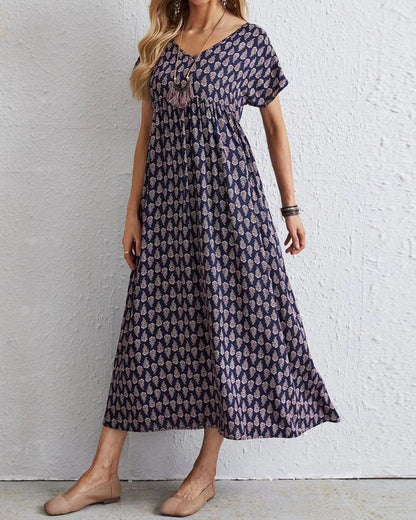 V-neck short sleeve maxi dress