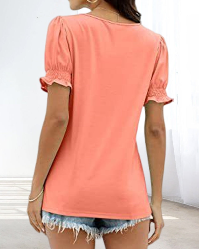 Solid Boxy Neck T-shirt in Color