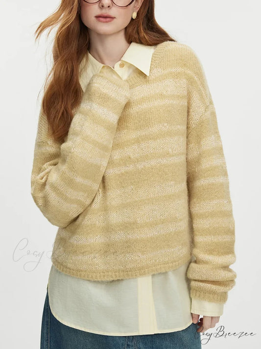 8.7% Wool Round Neck Drop Sleeve Sweater swraters-241228