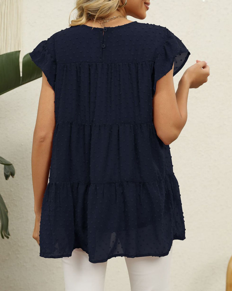 Solid Ruffle Color Arm Blouse