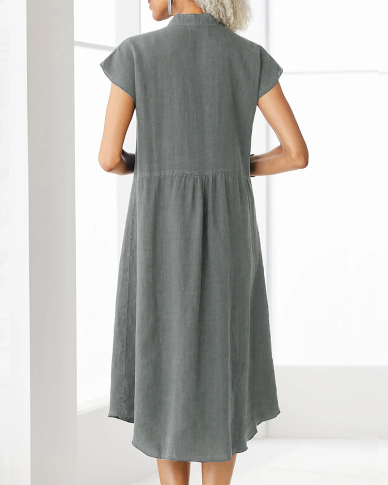 Stand collar dress with single breasted pocket