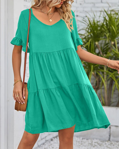 V-neck Dress with Ruffle Sleeves