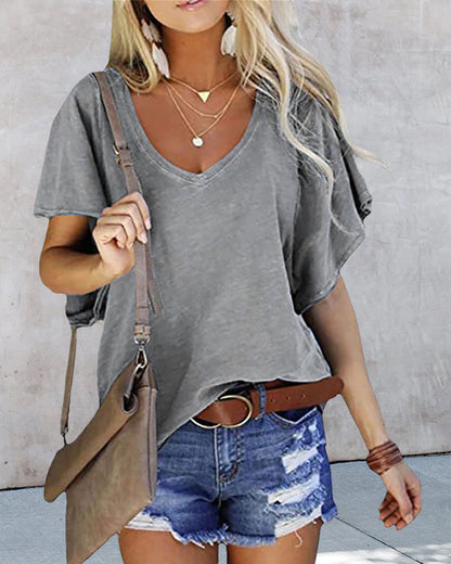 Ruffle Solid T-shirt in Arm Color