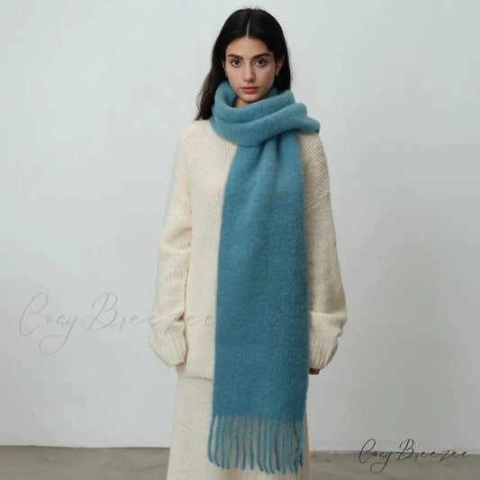 80% Wool Blend Solid Color Tassel Scarf for Women - Autumn Winter Collection