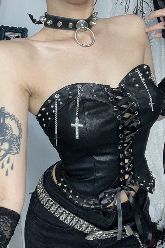 Gothic Studded Strapless Bustier Corset