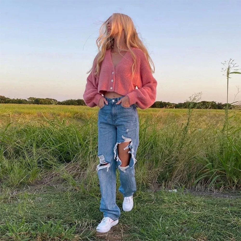 80S-Style Charming Cartoons Top L / Blue