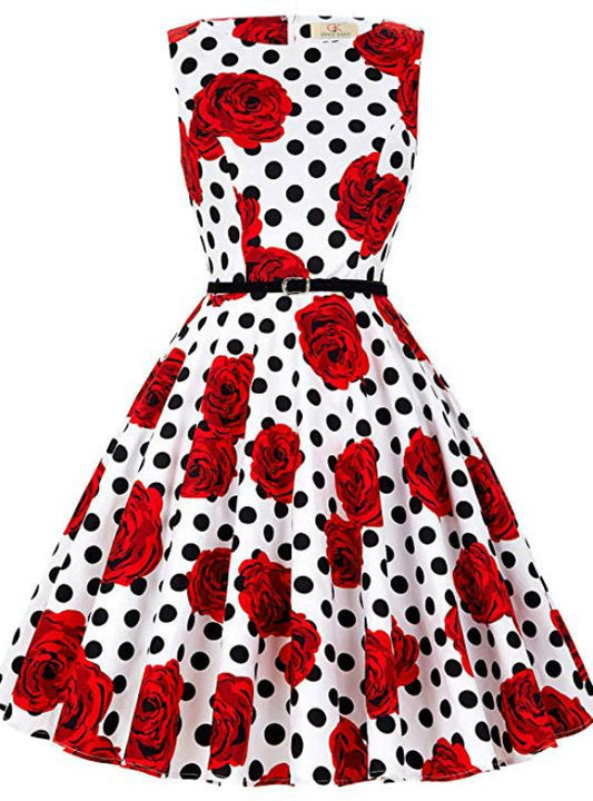 Red Polka Dot Flower Vintage Dress