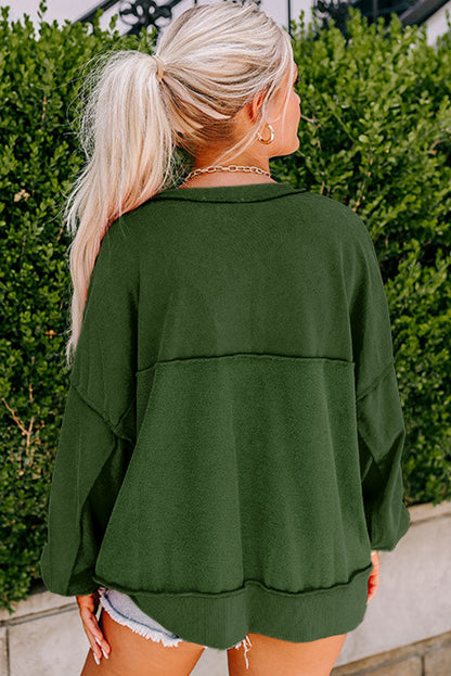 Sweatshirt Blackish Drop - Shoulder Henley Buttons Green