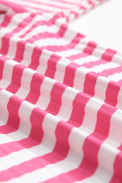 Arm Design Long Textured Pink Knit Striped Tee