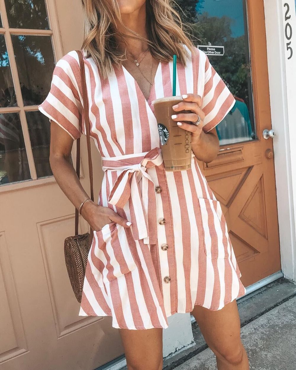 Striped Mini Dress with Short Sleeves