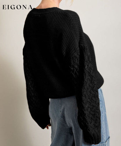 Cosybreezee - Black Cable Knit Sleeve Drop Shoulder Sweater