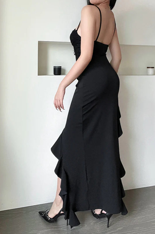 Wavy Hem Slit Bodycon  party Dress