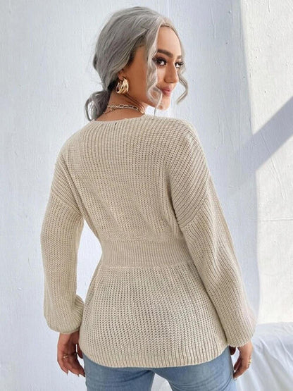 Shoulder Arm Knit Notched Dropped Top with Long Detail