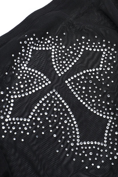 Rhinestone Cross Mesh Off-Shoulder Knit Top