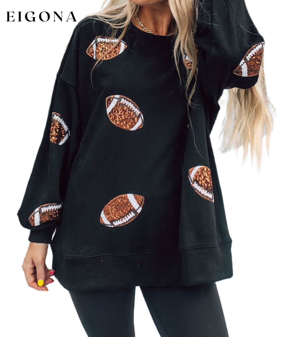 Cosybreezee - Black Sequin Rugby Graphic Pullover Football Sweatshirt