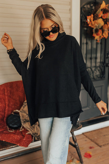 Top Neck Tunic in Shift Cowl Black