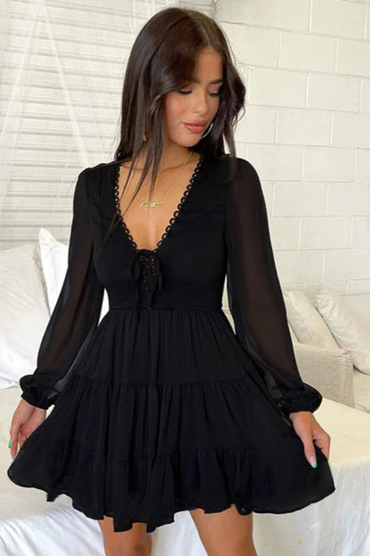 V-Neck Lace-Up Slim Fit Bodycon Party Dress