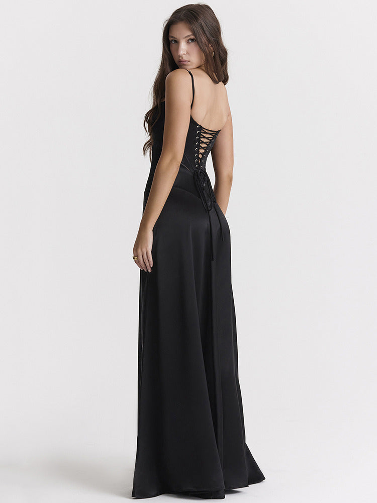 Wendy Lace-up Satin Maxi Dress