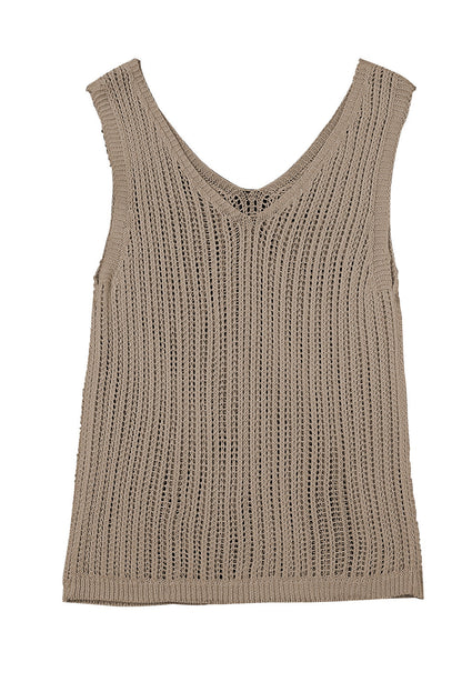 Cosybreezee - V Neck Tank Top in Khaki Knit