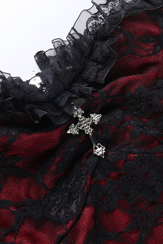 Gothic Cross Lace Mesh Cami Corset