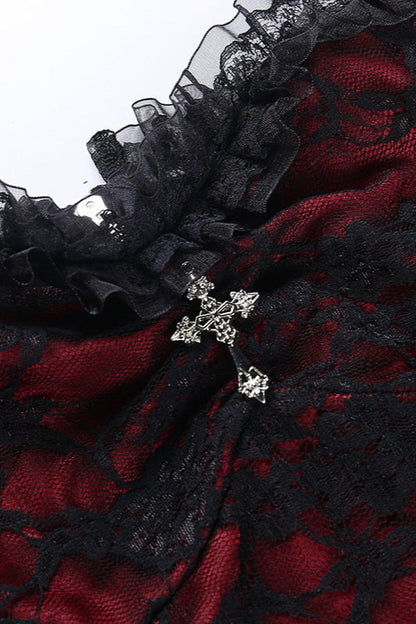 Gothic Cross Lace Mesh Cami Corset