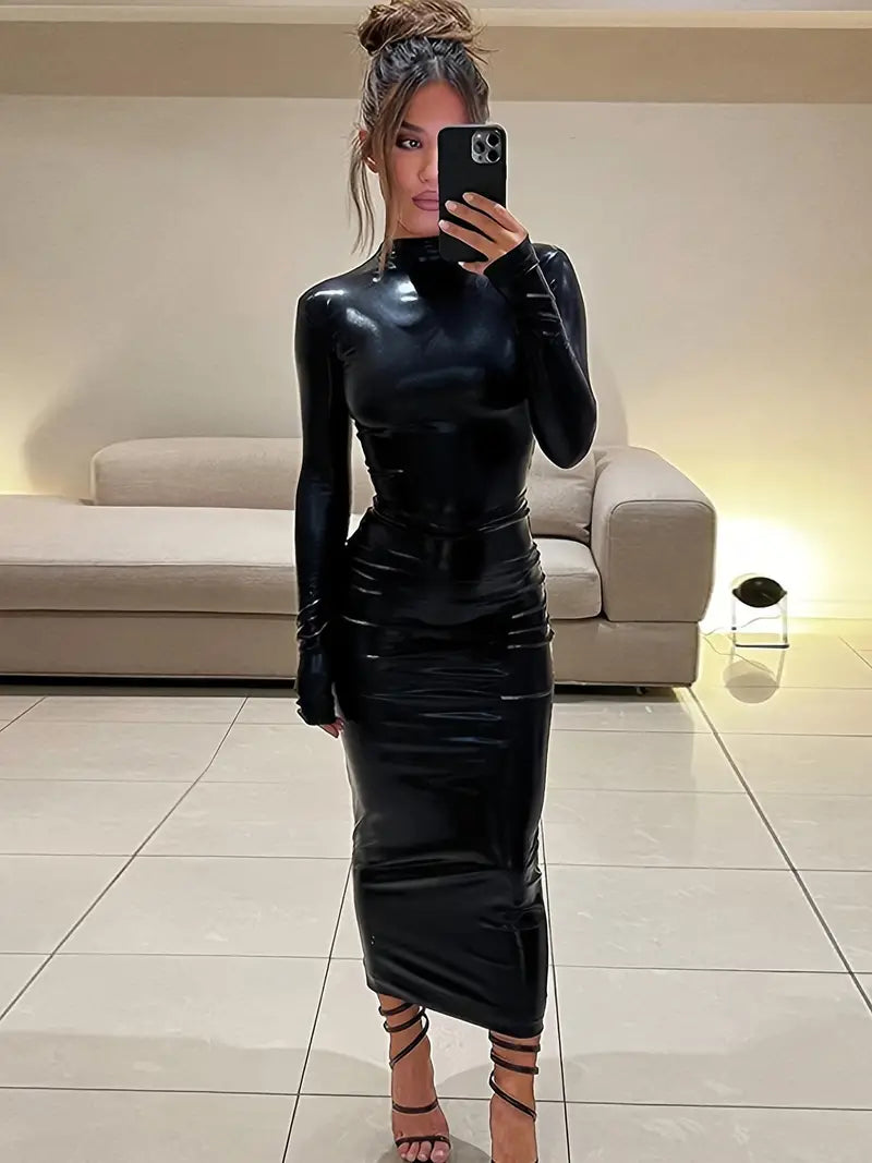 Black Bodycon Party Club Dress with Long Sleeves