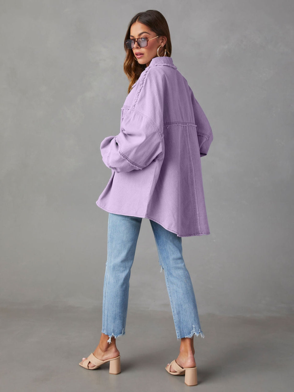 with Raw Jacket Dropped Hem Shoulder