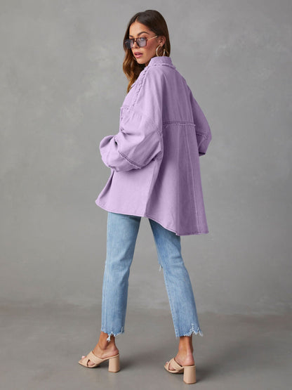 with Raw Jacket Dropped Hem Shoulder