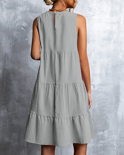 Sleeveless A-Line Dress in Solid Color